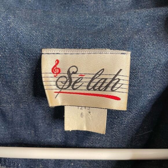 Vtg Womens Denim Double Breasted Dress 6 3/4 Sleeve Tea Length Modest Nautical - Picture 6 of 8